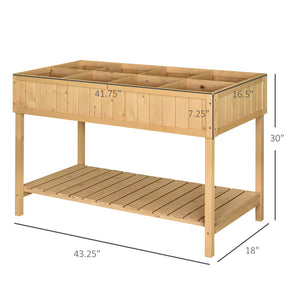 Outsunny 43" Wooden Raised Garden Bed with 8 Pockets and Shelf