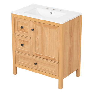 Modern Bathroom Vanity With Sink, Soft Close Drawers & Door, Storage Rack
