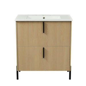 Bathroom Vanity With Ceramic Sink, Fluted Design