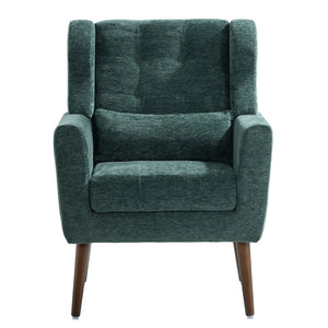 Modern Accent Chair, Arm Chairs For Living Room, Upholstered Mordern Armchair, Comfy Soft Padded Lounge Chair In Small Space, Bedroom, With Pillow, Solid Wood Leg