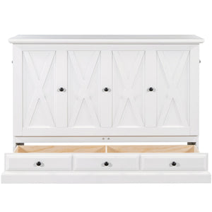 Solid Pine Murphy Bed Chest Cube Cabinet Bed With Charging Station And Large Storage Drawer For Home Office Or Small Room