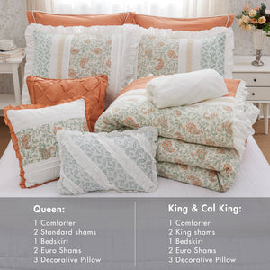 9 Piece Cotton Percale Comforter Set - Coral - King Size