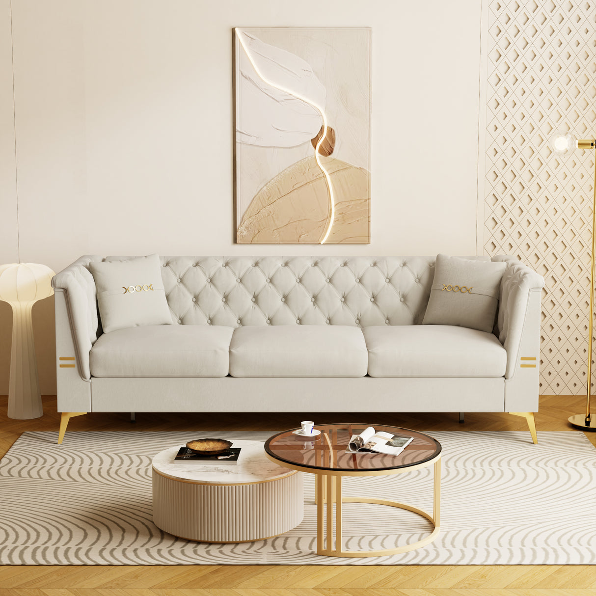 Contemporary Velvet Sofa With 2 Pillows