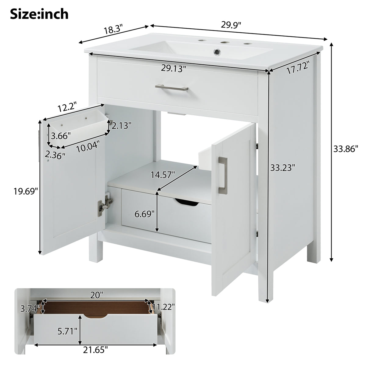 30-Inch Bathroom Vanity with Ceramic Sink and Ample Storage