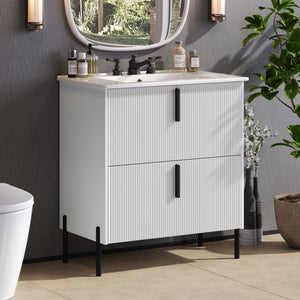Bathroom Vanity With Ceramic Sink, Fluted Design