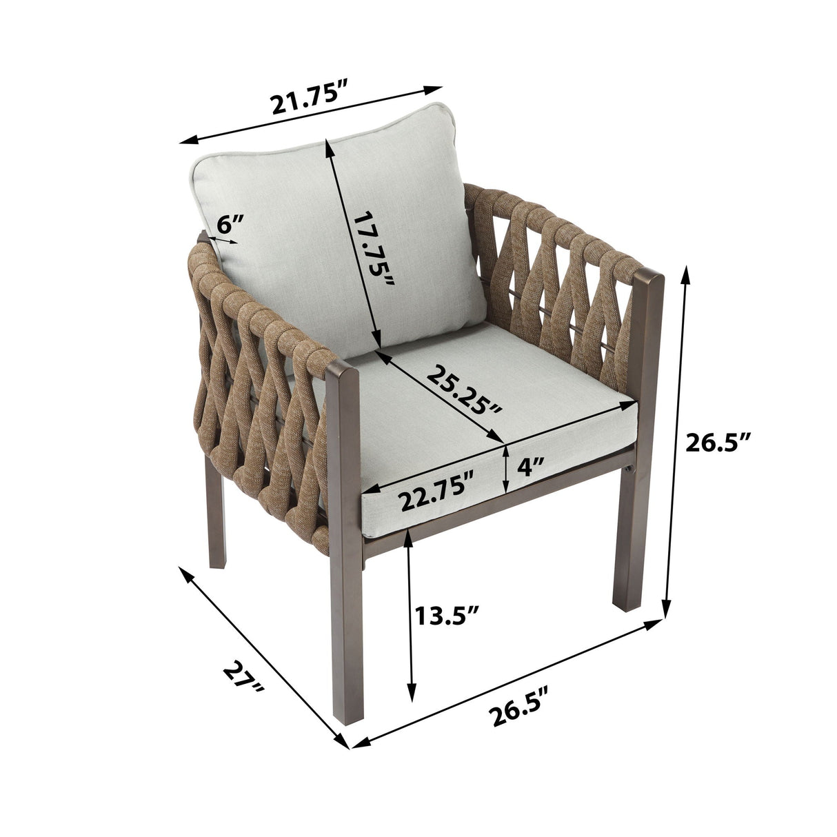 2 Pieces Outdoor Metal Patio Club Chair, Patio Furniture Arm Chair With Cushion, Modern Outdoor Furniture Deep Seating For Porch, Garden, Backyard, Balcony - Brown / Light Gray - Best Buy Furniture