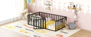 Metal Floor Bed Frame With Fence And Door