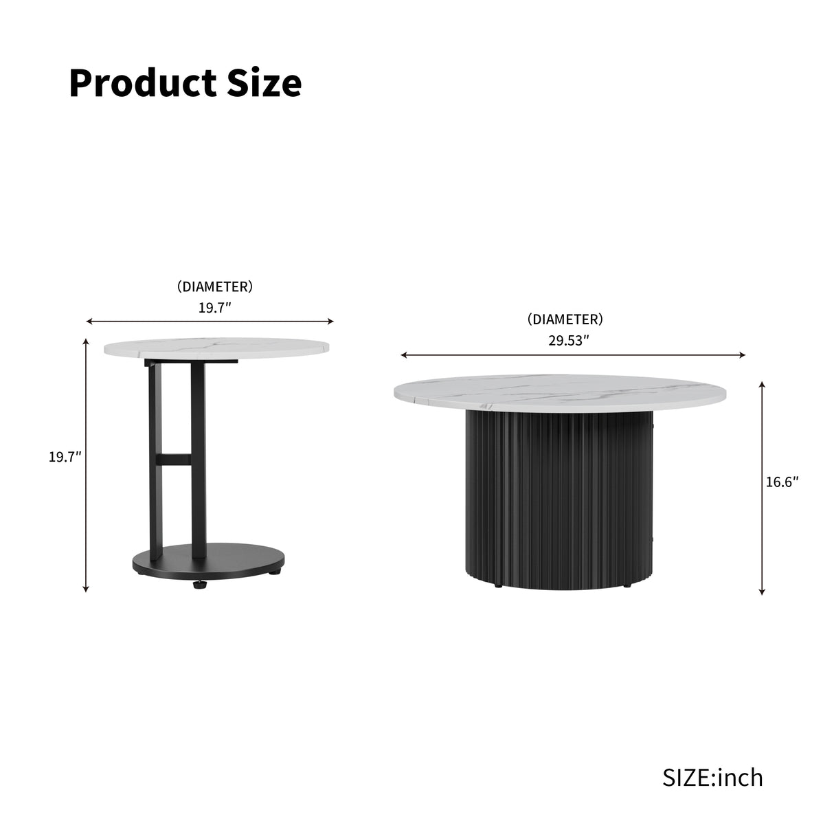 Coffee Table Set of 3 with Faux Marble Top and Metal Legs