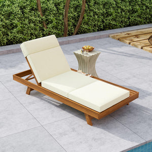 Acacia Wood Lounge Chaise Set With Headrest And Water Resistant Cushions - Beige - Best Buy Furniture