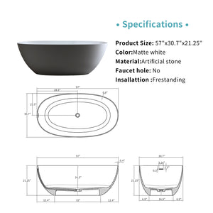 57" Solid Surface Matte Tub