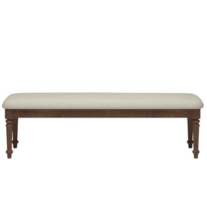 Farmhouse Upholstered Bed Bench, 59.8-Inch, Beige Linen with Rubberwood Legs