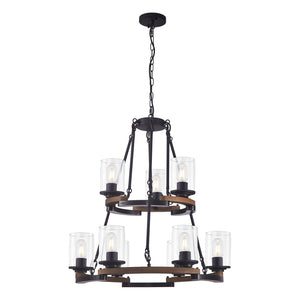 9-Light Vintage Wagon Wheel Chandelier