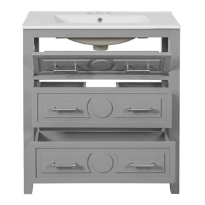 Retro Bathroom Vanity With Sink Combo, Free Standing Single Set With 3 Drawers