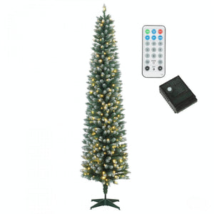 7ft Flocked Pencil Prelit Christmas Tree, Dual-Color