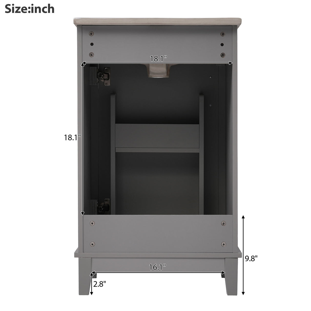 Modern Small Bathroom Vanity Cabinet With Ceramic Basin, Ample Storage, 1 Soft Close Door
