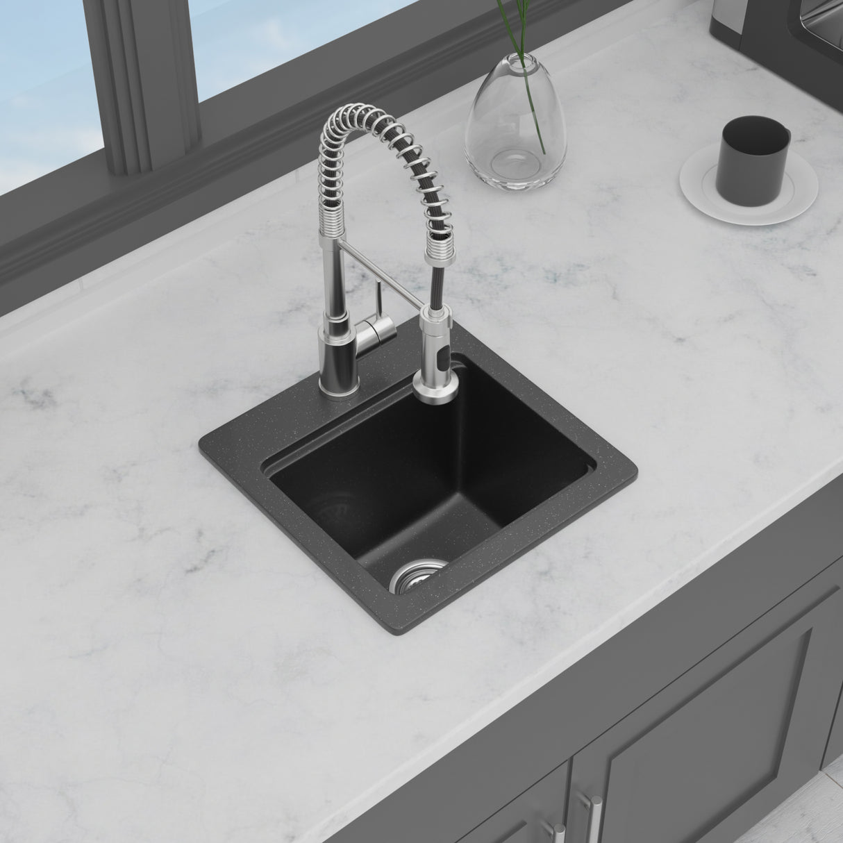 Quartz Drop-In Topmount Bar Sink - 15" x 15" x 9.65"