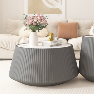 Light Sintered Stone Top Cup Shape Leather Coffee Table