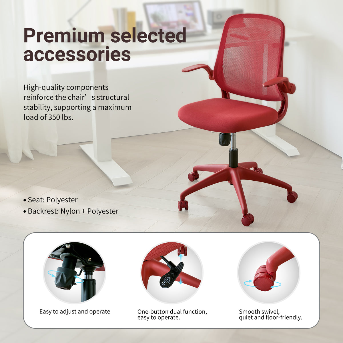 Ergonomic Color Office Chair - 350LBS Capacity, Red