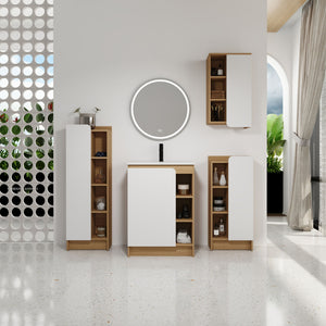4 Piece Bathroom Vanity Set With Sink, Vanity Combo With Storage Cabinets - Black / Light Oak / White
