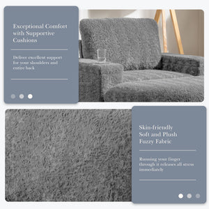 Oversized Chaise Lounge Indoor Rabbit Fur Sofa Bed With Storage Ottoman And Armrests Cup Holders With Deep Seat