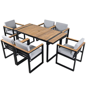 7 Pieces Outdoor Dining Set Patio Dining Table And Chair Set With And Removable Cushions For Patio