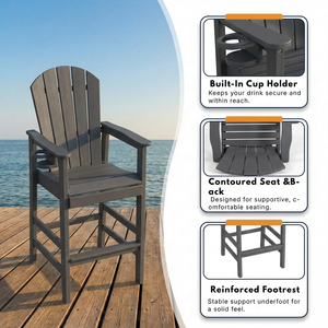 HDPE Bar Height Adirondack Chair with Cup Holder - Gray