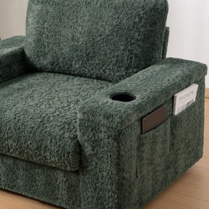 Oversized Chaise Lounge Indoor Rabbit Fur Sofa Bed With Storage Ottoman And Armrests Cup Holders With Deep Seat