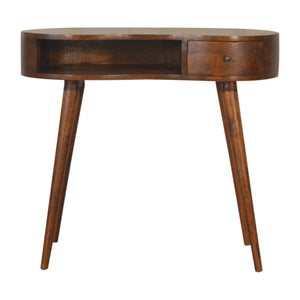 Solid Wood Chestnut Rounded Writing Desk, 1-Drawer, 1 Open-Slot