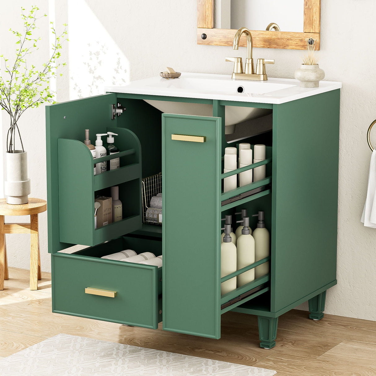 Bathroom Vanity With Sink, Deep Drawer, Door Shelf, 2 Tier Basket - Best Buy Furniture