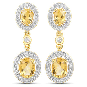 18K Yellow Gold Plated 5.70 Carat Genuine Citrine and White Topaz .925 Sterling Silver Earrings