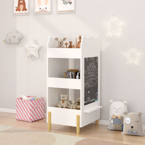Bear Shaped Bookshelf With Chalkboard Side, 3 Tier Storage Organizer For Playroom - White