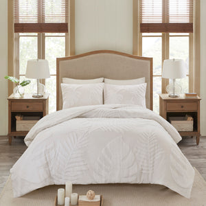 Full/Queen 3 Piece Tufted Cotton Chenille Palm Duvet Cover Set