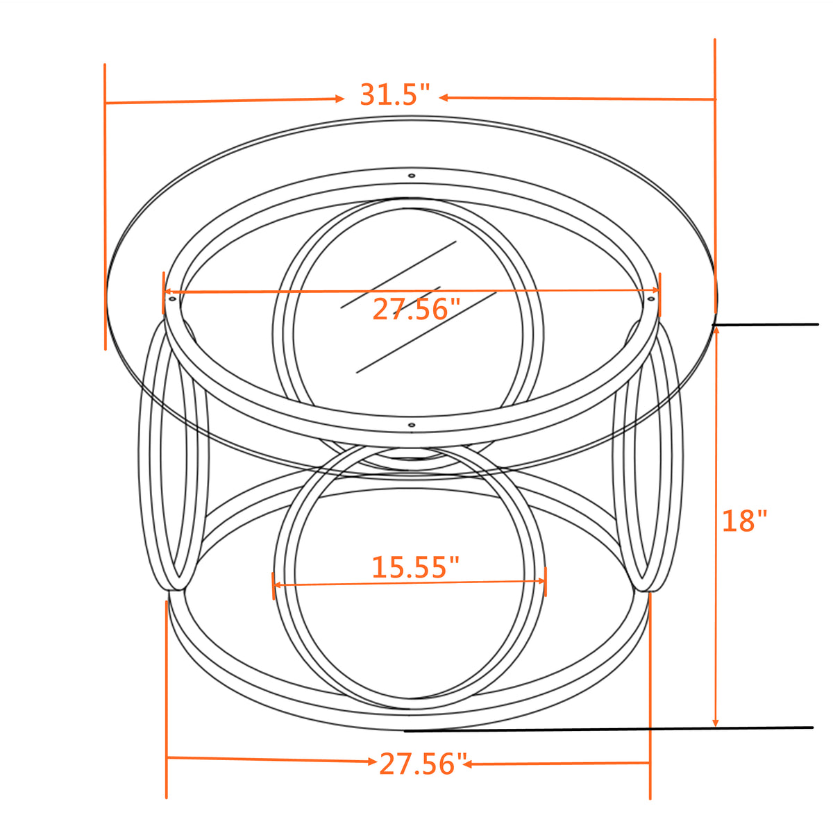 31.5" Modern Round Glass Top Coffee Table