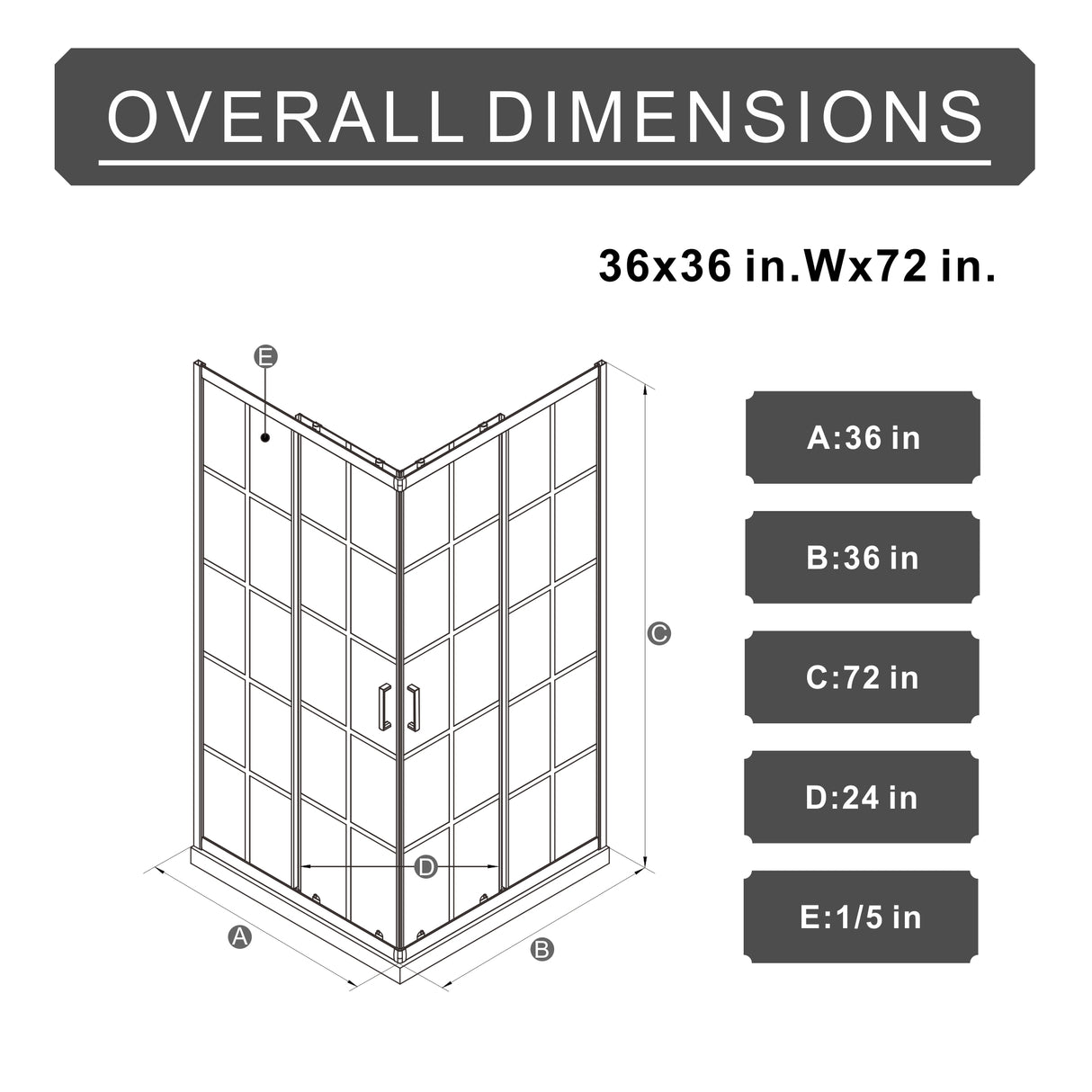 Goodyo Corner Shower Door - 36" D x 36" W x 72" H