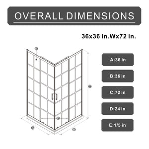 Goodyo Corner Shower Door - 36" D x 36" W x 72" H