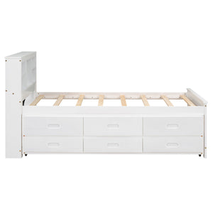 Platform Bed With Storage Headboard, USB, Trundle And 3 Drawers