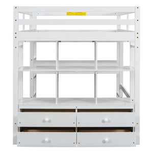 Full Size Loft Bed With Built In Desk, 2 Drawers, Storage Shelves - White