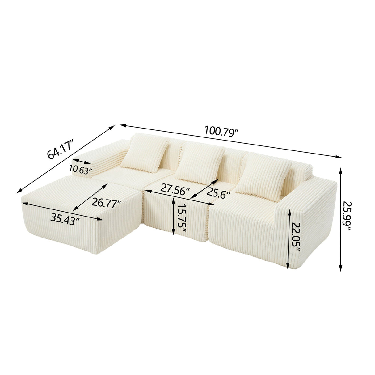 L-Shape Modern Minimalist Modular Sectional Sofa with Deep Seats