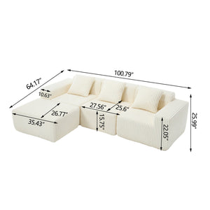 L-Shape Modern Minimalist Modular Sectional Sofa with Deep Seats