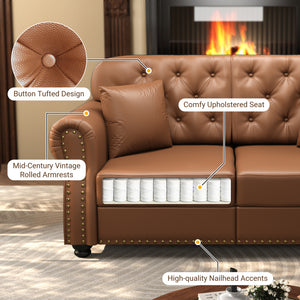 41.3" Upholstered Faux Leather Sofa with Nailhead Trim