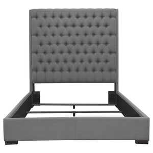 California King Upholstered Panel Bed With Tufted Headboard - Gray