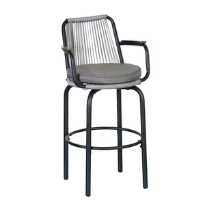 Outdoor Patio Bar Stools 29"H Set of 2, Modern Woven Rattan Rope Bar Height Chair