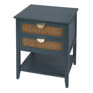 2 Drawer Side Table, Natural Rattan