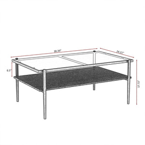 Rectangle Coffee Table With Tempered Glass Top And Legs, Modern Table For Living Room