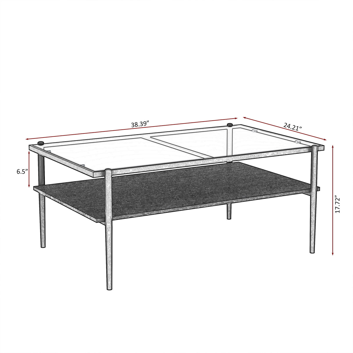 Rectangle Coffee Table With Tempered Glass Top And Legs, Modern Table For Living Room