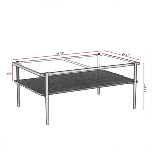 Rectangle Coffee Table With Tempered Glass Top And Legs, Modern Table For Living Room