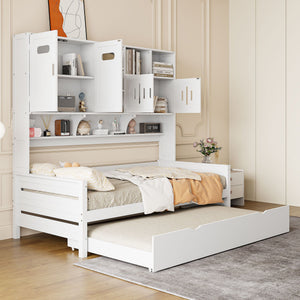 Daybed With All-In-One Cabinet And Shelf