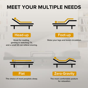 Adjustable Bed Base Frame With Wireless Remote, 4 USB Ports, Under Bed Nightlights, Zero Gravity