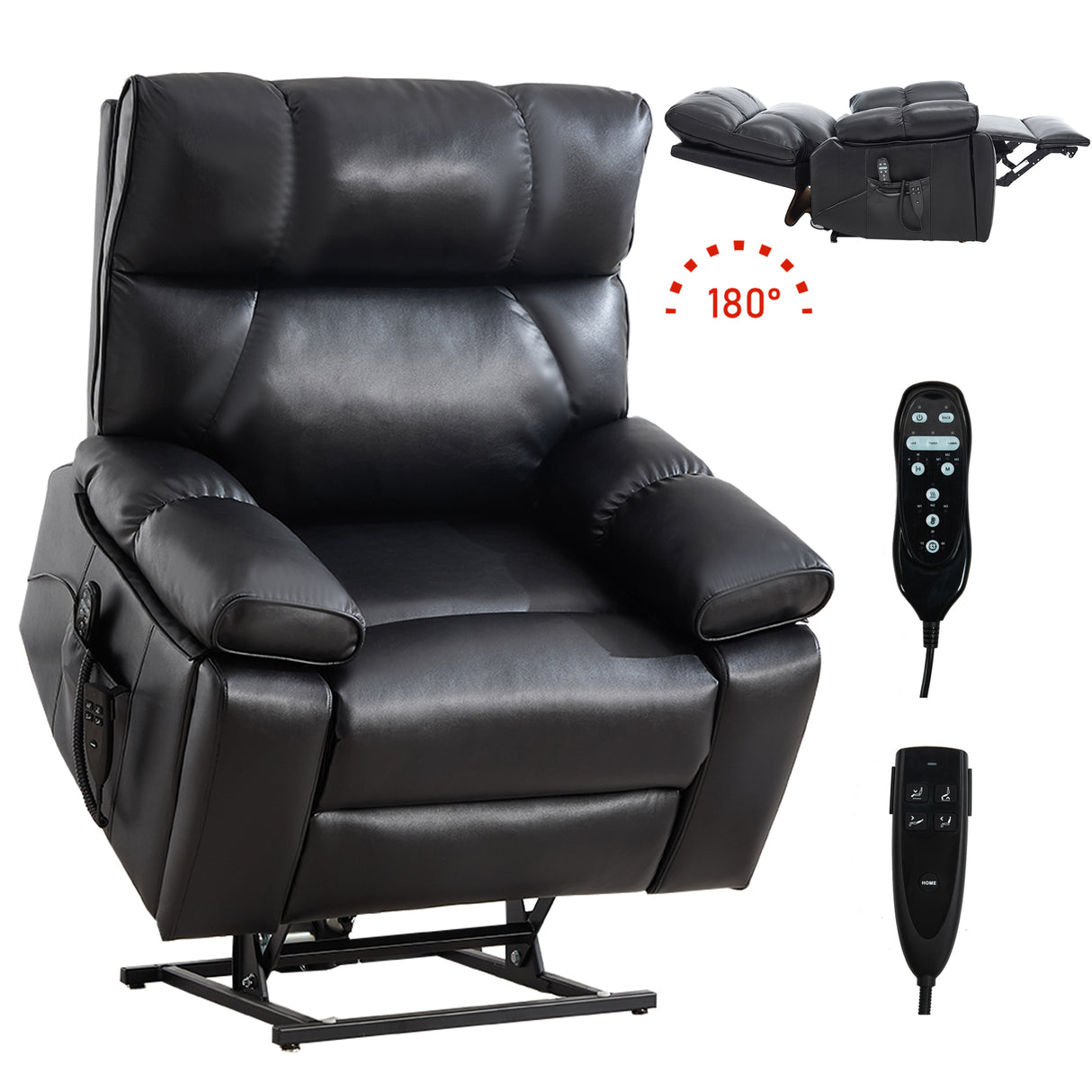 Black Leatheraire Heat Massage Recliner