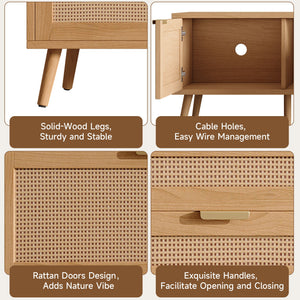 TV Stand With Storage & Cable Holes - Natural Wood